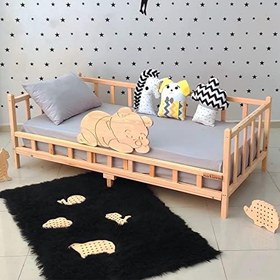 Resim Markaawm Ayıcıklı Montessori Yatak Ahşap Karyola Bebek Beşiği 120X200 
