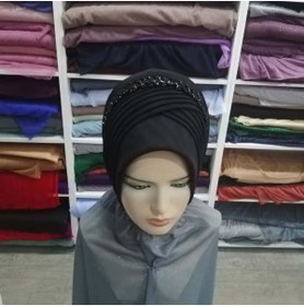 Resim semahazırduvak siyah simsiz aksesuarlı model hazır türban hazır şal abiye şal duvak 