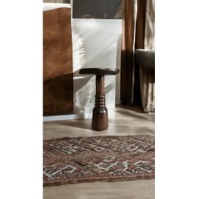 Resim Wood Wooden Ahşap Boğumlu Tekli Mantar Yan Sehpa Modern Ceviz Renk Fiskos 