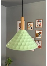 Resim Rumy Mint Tekli Ahşap Başlık Avize Sarkıt Ofis Showroom Salon Mutfak Avizeleri Mint Yeşili 