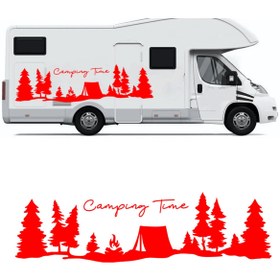 Resim Melek Pazarı 160 X 44 Cm Kamp Zamanı, Camping Time Orman Manzara Karavan Sticker, Kamp Sticker 