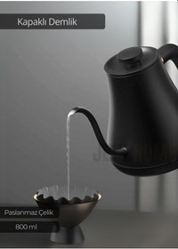 Resim Kapaklı Demlik Paslanmaz Kahve Demliği İndüksiyon Uyumlu Çelik Küçük Boy Demlik 800 Ml Siyah 