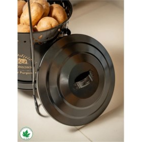 Resim Lin Metal Iki Katlı Konik Metal Patates Soğan Kovası, Saklama Kabı, Organizer, Sebzelik (Delicious Traditions Baskılı) LN1019 