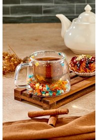 Resim Ny Home Çiçek Motifli Çift Camlı Isıya Dayanıklı Cam Bardak Kulplu - Tekli Şefaf 