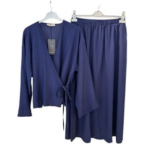 Resim Z-556 Üstü Kimono Kısa Etekli Çilek Takım Lacivert 