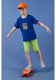 Resim Lela Pamuklu Regular Fit Bisiklet Yaka Şortlu Alt-Üst Erkek Çocuk Takım 6212011 Saks 