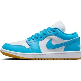 Resim Nike Air Jordan 1 Low Leather Sneaker Unisex Hakiki Deri Günlük Spor Ayakkabı Beyaz Mavi Beyaz - Mavi 