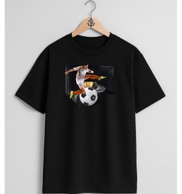 Resim Oversize Kaleci Futbol Topu Ve Kupa Göğüs Tasarımlı Unisex T-shirt SIYAH 