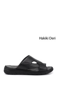 Resim Gönderi(r) Erkek Siyah Hakiki Deri Comfort Terlik 