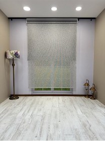 Resim Çift Mekanizmalı Gri Çizgili Desenli Tül Ve Gri Stor Perde - İthal Mat Polyester Gri 