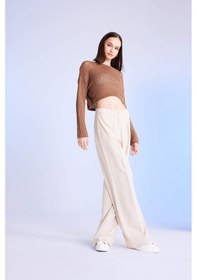 Resim Defacto Regular Fit Bisiklet Yaka Kroşe Ajurlu Delikli Crop Triko Kazak T4513AZ24AUBG111 Bej 