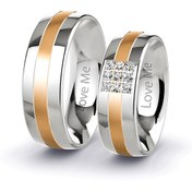 Resim Kaya The Third Love Me Marka 1.kalite 7.5mm Ortası Rose Beyaz 2 Renk Çelik Alyans Yüzük Lm-013r 