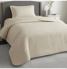 Resim Süet Başak Tek Kişilik Yatak Örtüsü 180x240 Krem Krem 