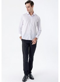 Resim İmza Beyaz Klasik Yaka Uzun Kol Cepsiz Slim Fit Basic Pamuklu Gömlek 1004255059 