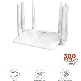 Resim Epilons Beyaz Kablosuz 300MBPS Wifi Router 6 Güçlü Anten Geniş Kapsama 2.4ghz 4 Portlu WR50Q 