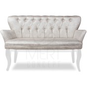 Resim Mert Concept Çay Seti Koltuk Ikili Kanepe Krem Kollu Ahşap Beyaz Ayak Salon Kafe Balkon Bahçe Otel Ofis 