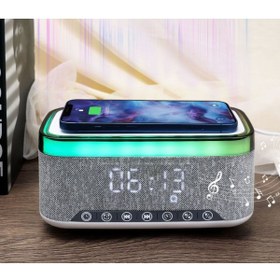 Resim ACL RGB Led Kablosuz Şarj Destekli Alarm Saat ve Uyku Modlu Bluetooth Hoparlör Wireless Charge Speaker 