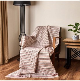 Resim Soft Waffle Koltuk Şalı - Ekru / Kiremit - 120x170 Cm Çok Renkli 