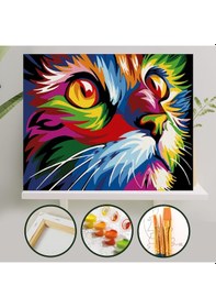 Resim Sayılarla Boyama Tuval Seti 40x50 Cm - Renkli Kedi 