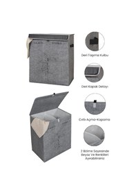 Resim 2 Gözlü Çamaşır Sepeti Çok Amaçlı Hurç Gri 53x33x60cm-25lt Katlanır Çamaşır Selesi 6lt Kova 3'lü Set Gri 