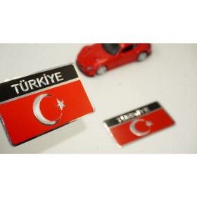 Resim DK Tuning Turkiye Bayrak Flag Krom Metal Body Plaka 3m Logo Ikili Seti 