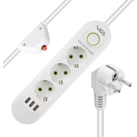 Resim Gaman Vea 1.5 Metre 3'lü Akım Korumalı Priz ve 3'lü USB Şarj Aleti 3000 Watt Beyaz 