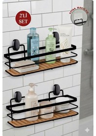 Resim Okyanus Home Eko Magic Yapıştır&vidala Due 2 Adet Tek Katlı Dikdörtgen Lamalı Şampuanlık 9,5 X 28,5 Cm / Siyah Siyah 