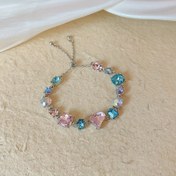 Resim 1 adet Zarif Lüks Renkli Kristal Şeker Bileklik, Taşlı Mozaik, Alaşım Taban, Moda Tatlı Işık Lüks, Kadınlar İçin, Günlük Parti Takı Hediyesi 