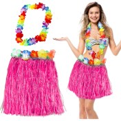 Resim Ttt Hawaii Luau Aloha Pembe Püsküllü 40 cm Etek ve Hawaii Kolye Seti 