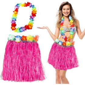 Resim Ttt Hawaii Luau Aloha Pembe Püsküllü 40 cm Etek ve Hawaii Kolye Seti 