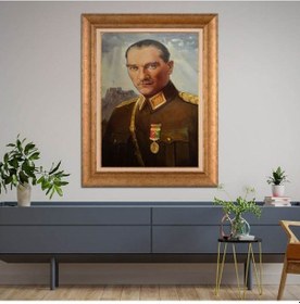 Resim Altın Varaklı Çerçeveli Paspartulu Atatürk Tablo Hk2865 