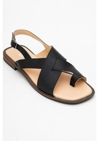 Resim Luvishoes Luvi Shoes Louna Siyah Cilt Hakiki Deri Parmak Arası Kadın Sandalet Siyah Deri 