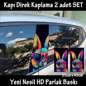 Resim Automod gözlüklü artist tavşan folyo - 2adet yan kapı direk kaplama sticker yapıştrma 