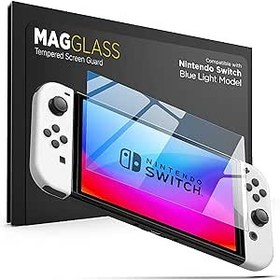 Resim magglass Blue Light Screen Protector for Nintendo Switch OLED - Anti Bluelight Blocking Tempered Glass for Reduced Eye Fatigue (OLED Model) 