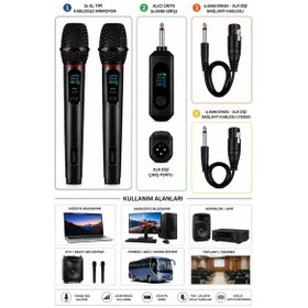 Resim Jrl Wn-09 Siyah Profesyonel 2'si 1 Kablolu & Kablosuz Mikrofon Seti - Uhf Çiftli Şarjlı Telsiz Mikro 
