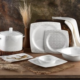 Resim Aryıldız Bone Square Porselen 60 Parça 12 Kişilik Yemek Takımı 