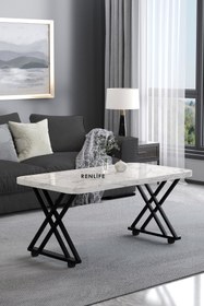 Resim Renlife Tekerlekli Orta Sehpa Yemek Masası Balkon Masası Mutfak Masası 60x105 Metal Ayaklı ( Efes Siyah) 