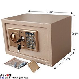 Resim Saypos ÇK20 Orta Boy Para Kasası Şifreli Elektronik Tuşlu ve Anahtarlı Çelik Kasa 31x20x20 CM 