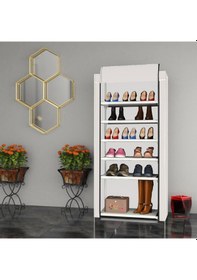 Resim Çok Amaçlı Kullanıma Uygun Geniş 6 Katlı Bez Ayakkabılık Dolabı Siyah 