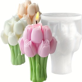 Resim Lale Buket Mum Kalıbı Silikon Kalıp-Aromaterapi Balmumu Heykel Kalıbı-3D Çiçek Silikon Döküm Kalıbı DIY El Sanatları, Ev Dekorasyonu için-1 adet 