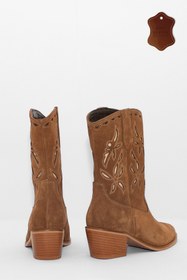 Resim wanita milano Kadın Süet Kovboy Bot İşlemeli Gerçek Deri Western Tarz Rahat Kullanım 