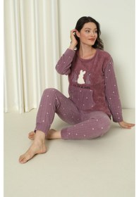 Resim Wordex Fwn 04-3302 Peluş Welsoft Polar Kışlık Yumoş Tavşanlı Kadın Pijama Takımı Lila 