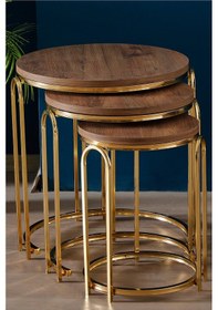 Resim Lenka Zigon Sehpa Takımı Yuvarlak 3'lü Gold Metal -koyu Ceviz Sedaş-lenka-zigon-gold Koyu Ceviz 