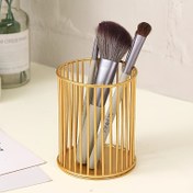 Resim Şık Altın Metal Kalem Tutucu ve Makyaj Organizatörü - Stil Desktop Depolama Silindiri - Ofis veya Ev Dekoru, Ofis Malzemeleri ve Aksesuarları, Minimalist Tasarım, Şık Kaplama, Dayanıklı Yapı, Kalem Tutucu, Modern Dekor, Yüksek Kaliteli Kaplama, Kalem Severler 