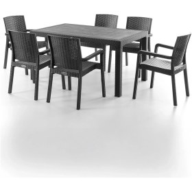 Resim King 6 Kişilik Rattan Masa Sandalye Takımı Siyah Siyah 