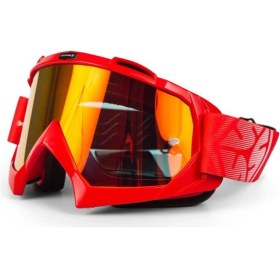 Resim Motosiklet Cross Gözlüğü Lüx Mod Polikarbonat Lens Profesyonel Kross Gözlük Kırmızı 