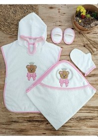 Resim Bebek Havlu Bornoz Seti Kız Bebek Havlu Silgi Seti Bebek Banyo Havlusu Panço Yenidoğan Hediyelik 0 - 4 Yaş 