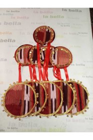 Resim LABELLA COLLECTİON KINA İÇİN KEŞAN KUMAŞ TEF - NEDİME MENDİL SETİ 5 'ER ADET EL ÖRGÜLÜ ZİL VE LİRALI 