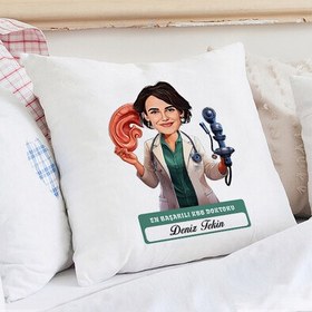 Resim En Başarılı Kadın KBB Doktoru Karikatürlü Yastık 