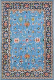 Resim Cool Halı Beylerbeyi By 845 Mavi Halı Çiçek Desenli Otantik Ev Salon Halısı Yıkanabilir Şönil Halı 